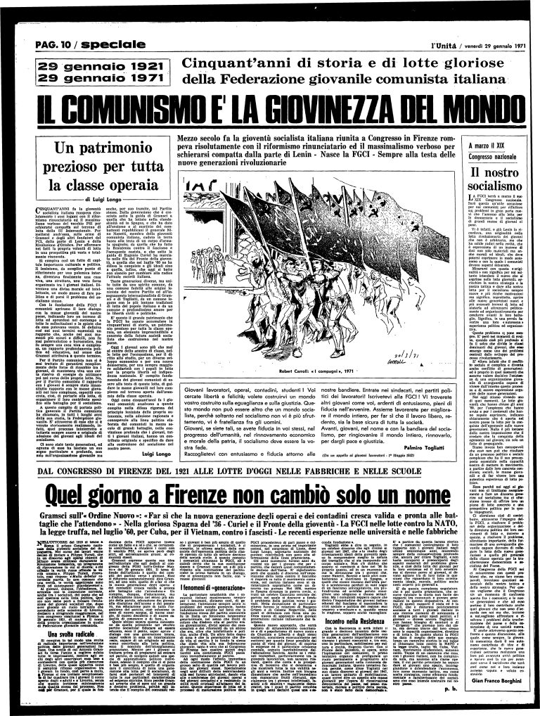 29 gennaio 1971 – Il comunismo è la giovinezza del mondo – 50° Fgci 1921/1971