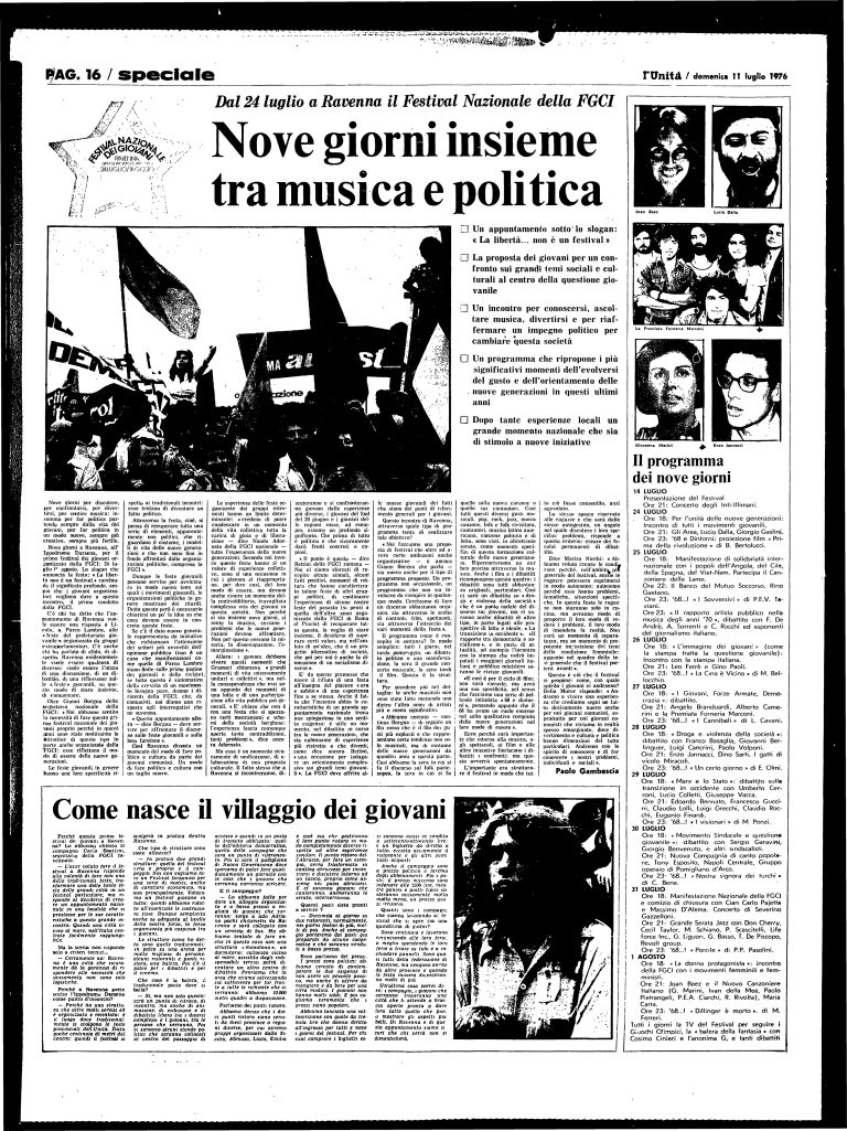 16 luglio 1976 – Ravenna: nove giorni insieme tra musica e politica