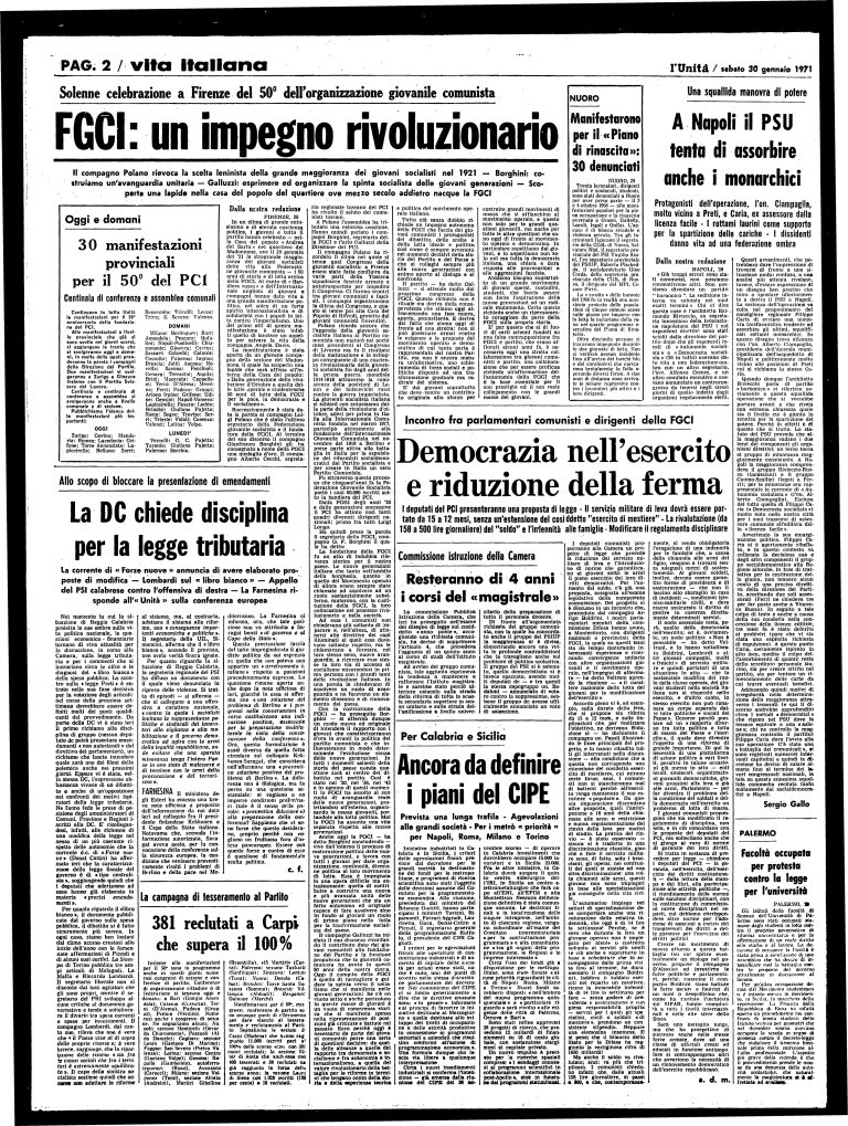 30 gennaio 1971 – Fgci: un impegno rivoluzionario