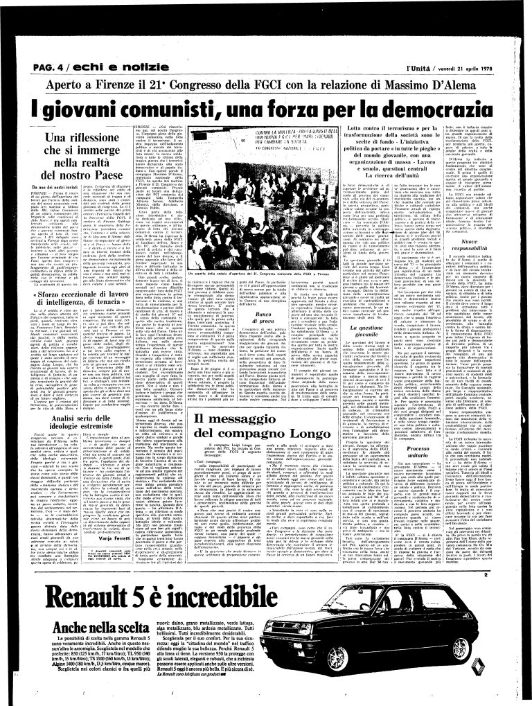 21 aprile 1978 – 21° Congresso nazionale Fgci (Firenze)