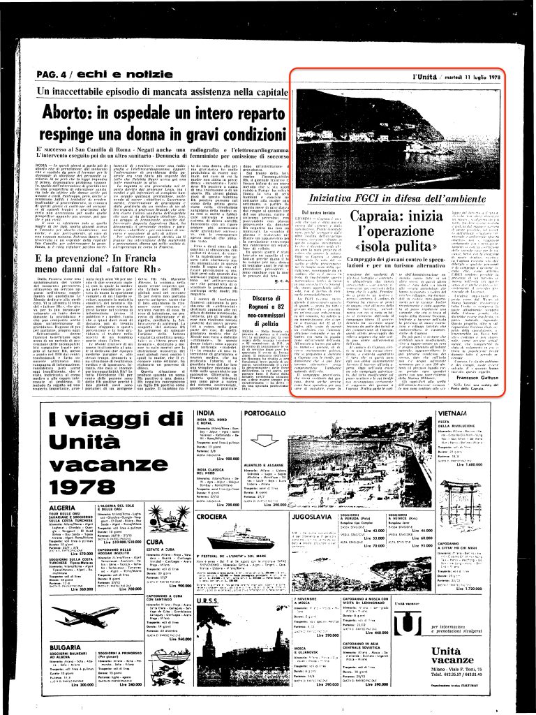 11 luglio 1978 – Capraia: inizia l’operazione isola pulita