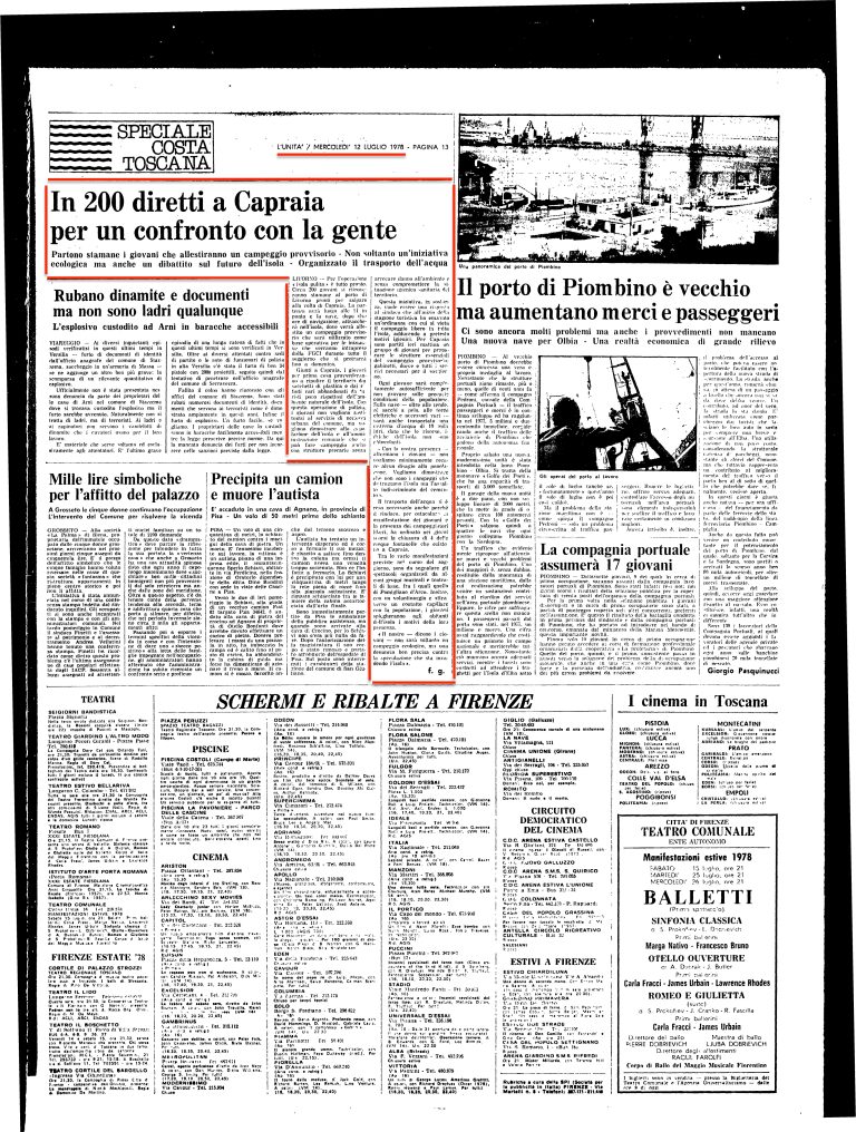 12 luglio 1978 – In 200 diretti a Capraia per un confronto con la gente