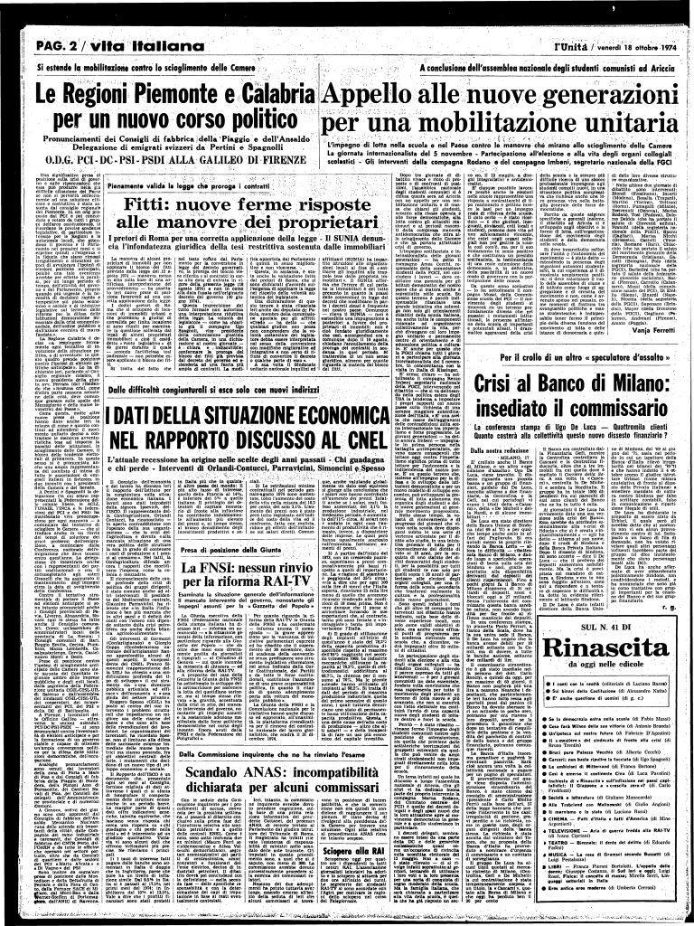 18 ottobre 1974 – Appello alle nuove generazioni per una mobilitazione