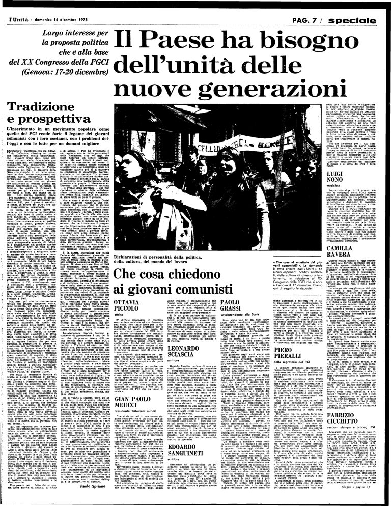 14 dicembre 1975 – Il Paese ha bisogno dell’unità delle nuove generazioni