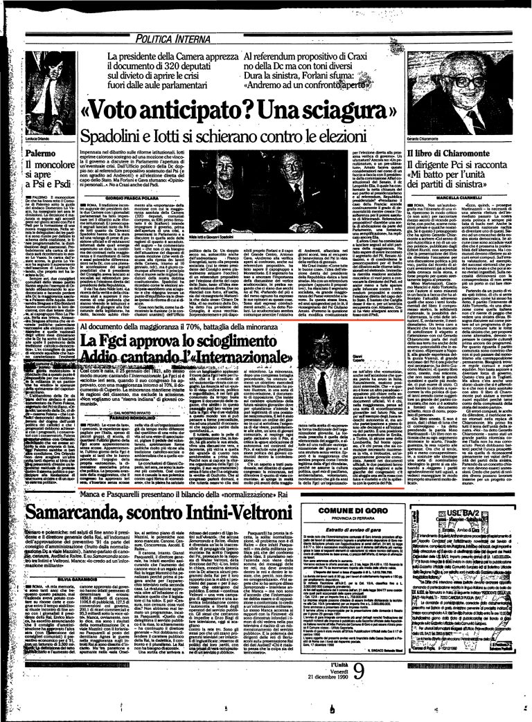 21 dicembre 1990 – La Fgci approva lo scioglimento…