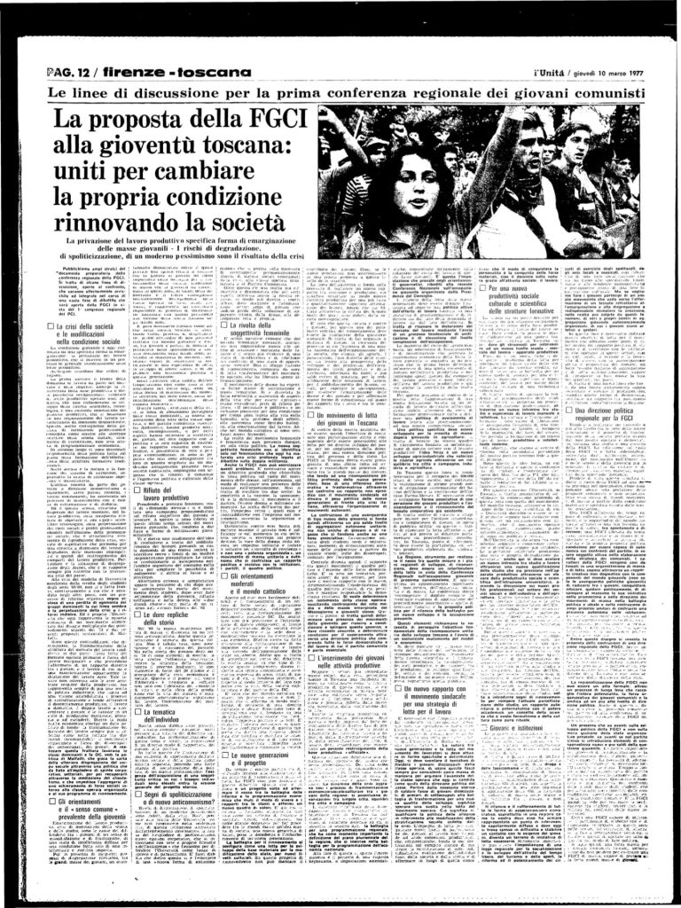 10 marzo 1977 – La proposta della Fgci alla gioventù toscana