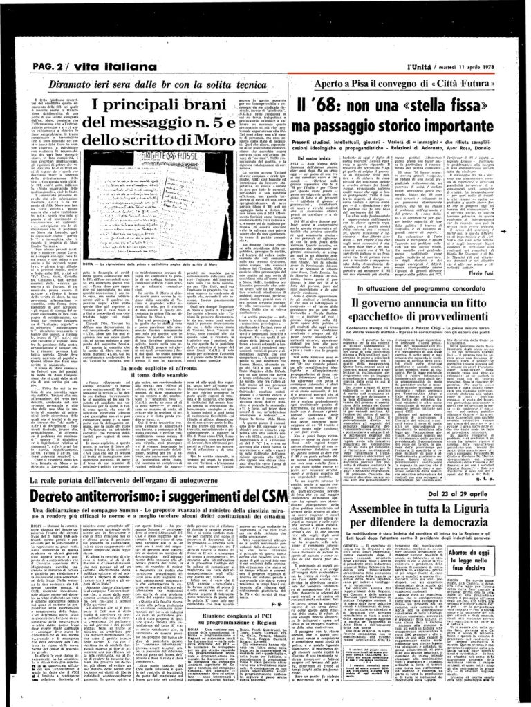 11 aprile 1978 – Il 68 non una stella fissa ma un passaggio storico importante