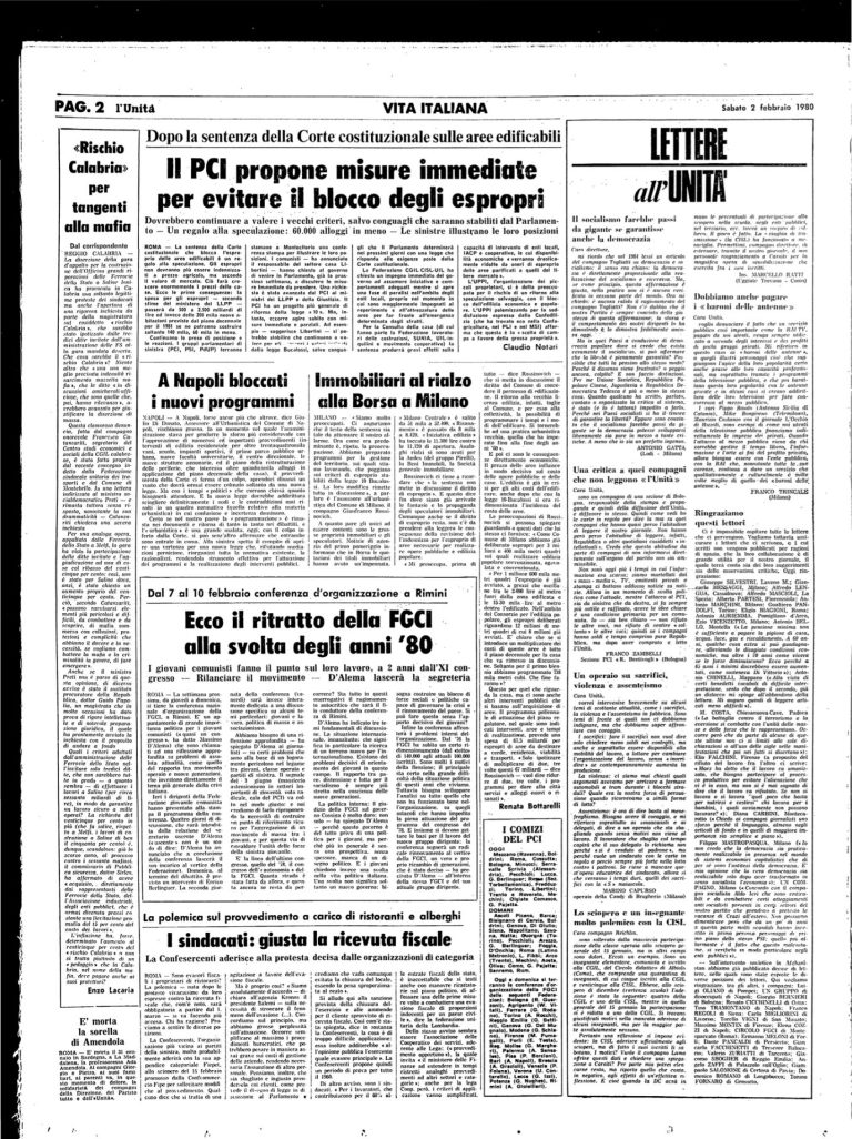 2 febbraio 1980 – Ecco il ritratto della Fgci alla svolta degli anni ’80