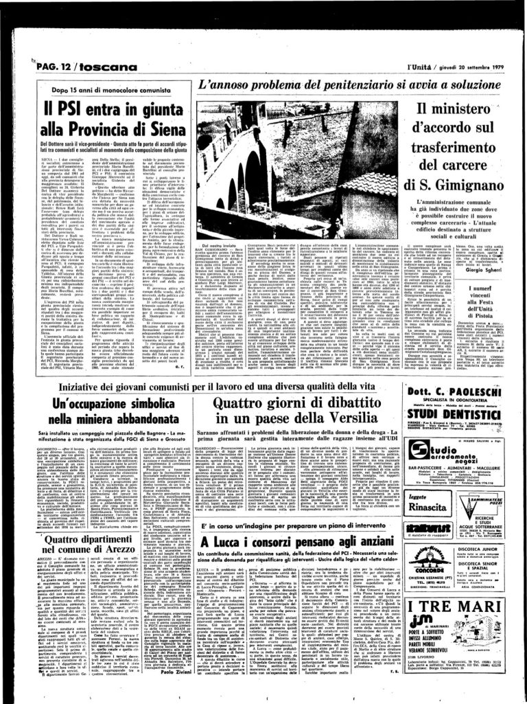 20 settembre 1979 – Grosseto e Viareggio: Iniziative dei giovani comunisti per il lavoro e una diversa qualità della vita