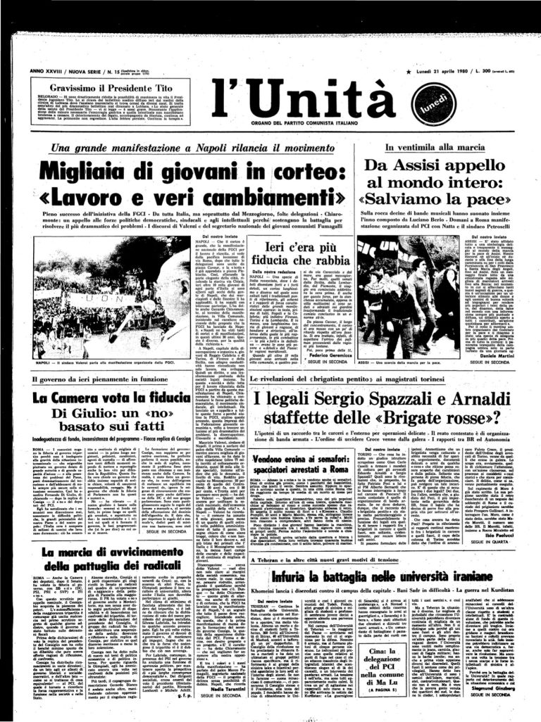 21 aprile 1980 – Migliaia di giovani in corteo Lavoro e veri cambiamenti