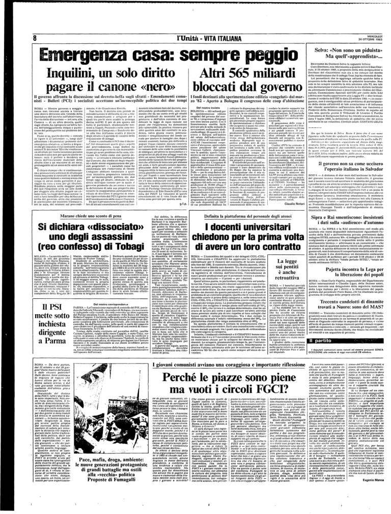 26 ottobre 1983 – Perché le piazze sono piene ma vuoti i circoli Fgci