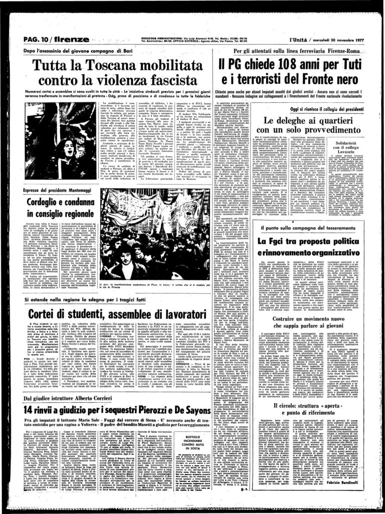 30 novembre 1977 – La Fgci tra proposta politica e rinnovamento organizzativo