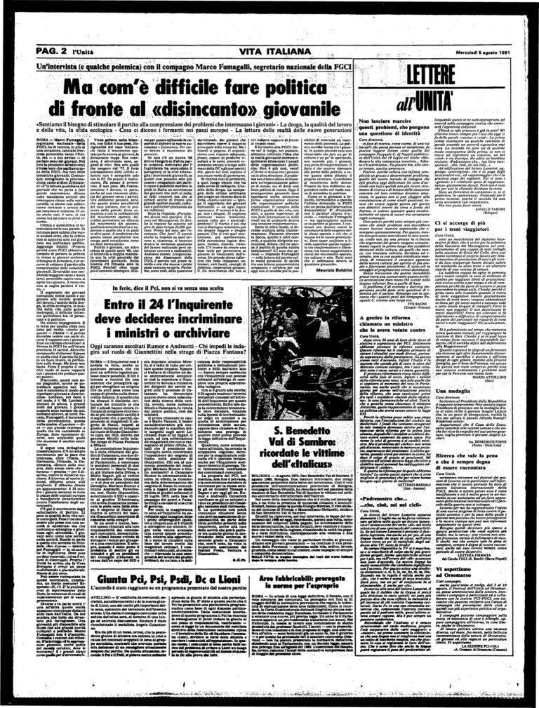 5 agosto 1981 – Ma com’è difficile fare politica di fronte al disincanto giovanile