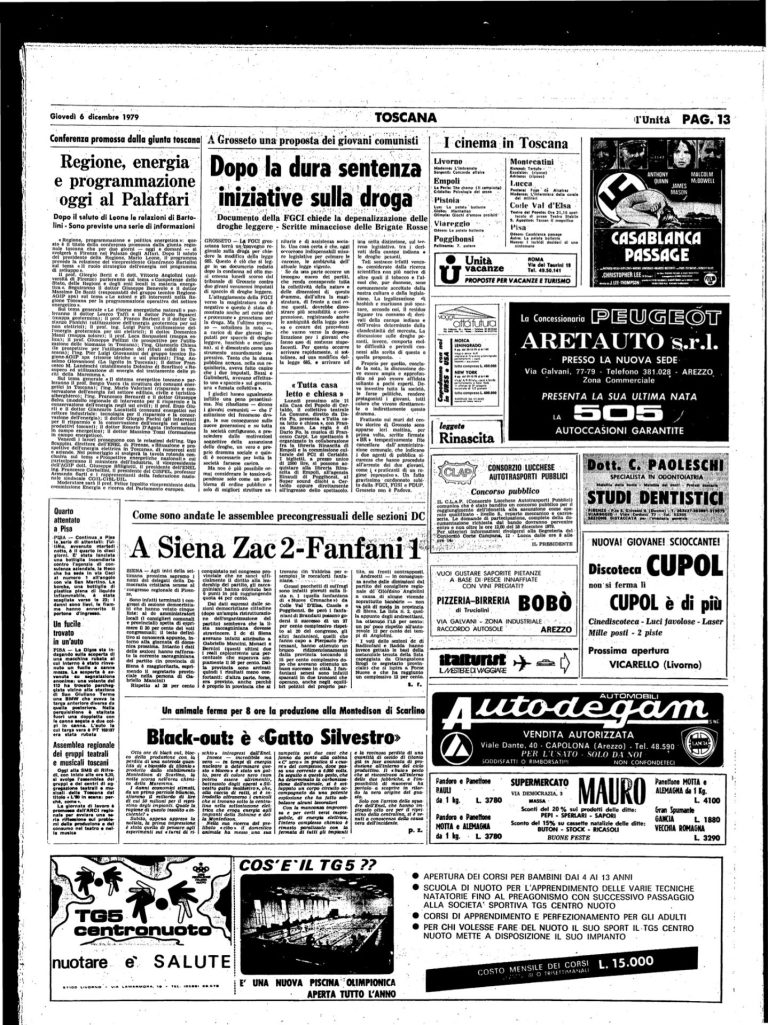 6 dicembre 1979 – Dopo la dura sentenza iniziative sulla droga